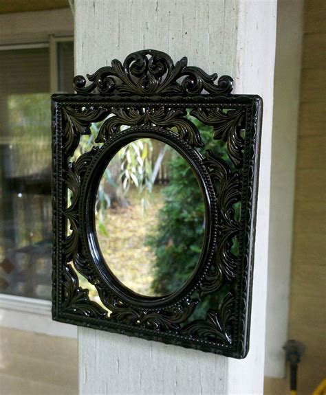 Black Wall Mirror In Ornate Vintage Brass Frame Etsy Black Wall