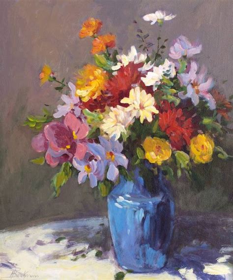 Blue vase of Spring Flowers Painting | Flower art painting, Flower ...