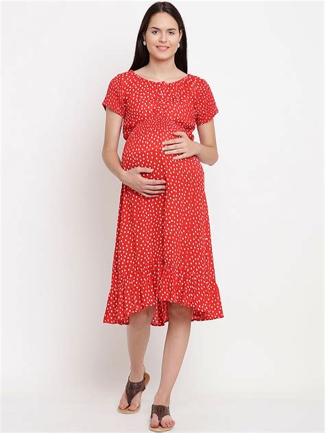 Buy Mine4nine Women Red Printed Empire Maternity Dress Dresses For