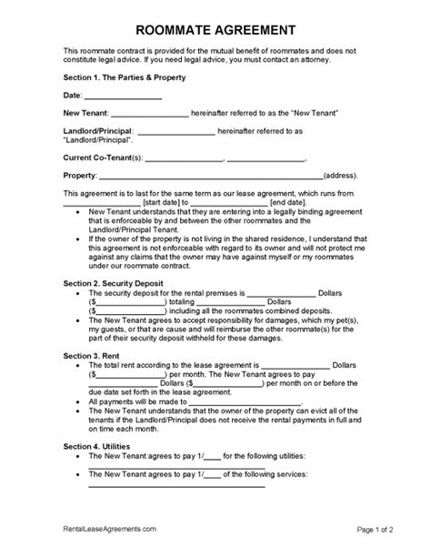 Free Roommate Agreement Template Pdf Word Rtf