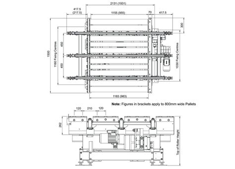 Painted Steel Pallet Handling Conveyor Centre Chain Transfer