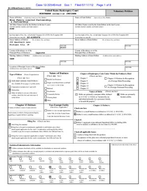 Fillable Online Case 12 32540 Hcd Doc 1 Filed 07 17 12 Page 1 Of 8 Fax