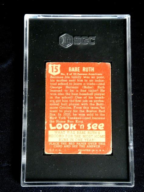 ORIGINAL BABE RUTH 1952 TOPPS LOOK N SEE CARD 15 SGC 2 NEW YORK