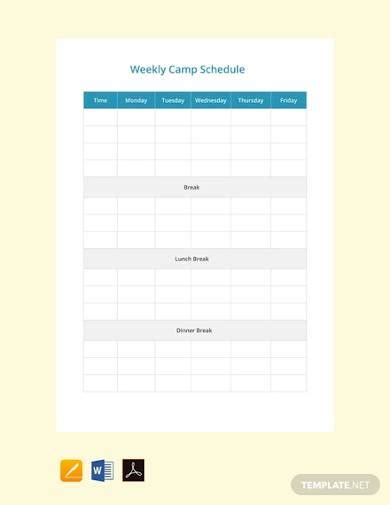 Free 10 Camp Schedule Samples In Ms Word Ms Excel Pages Numbers