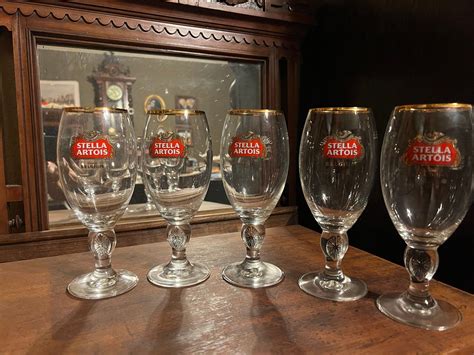 Excited To Share This Item From My Etsy Shop Stella Artois Gold Rim Glasses Set Of 5 Gold