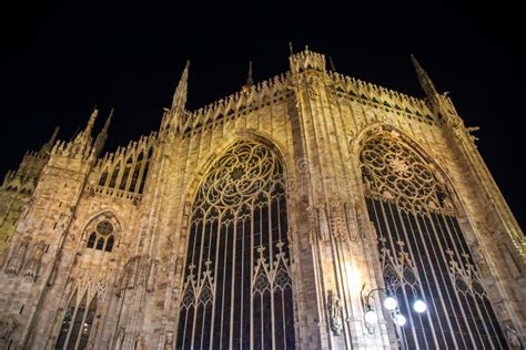 Facade of the Famous Milan Cathedral at Night Stock Photo - Image of ...