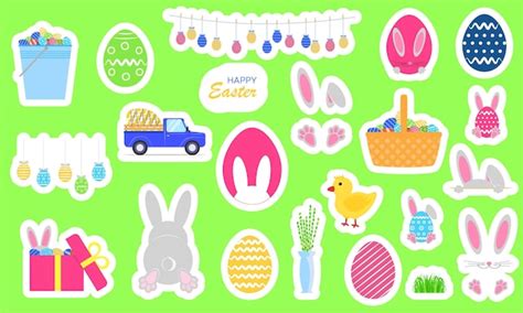 Premium Vector Set Of Stickers For Easter Bright Easter Symbols As