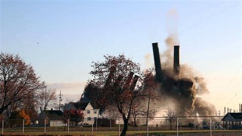 Mighty Marysville Detroit Edison Power Plant Implosion Slow Motion