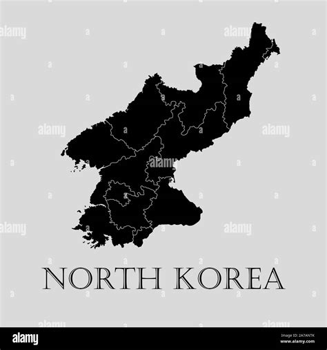 Corea Del Norte Mapa Negro Sobre Fondo Gris Claro Corea Del Norte Mapa