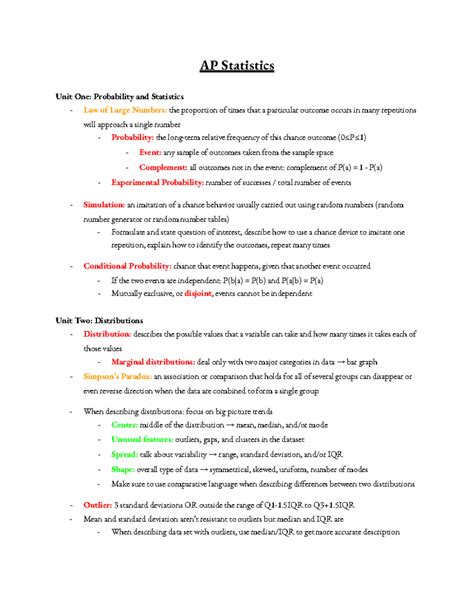 AP Statistics - All Units - AP Statistics Unit One: Probability and