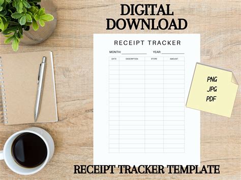 Receipt Tracker Template Printable, Small Business Receipt Organizer