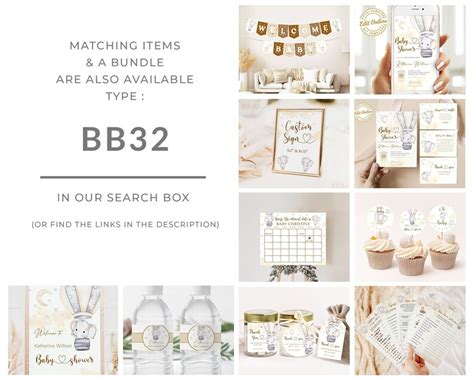 Hot Air Balloon Elephant Baby Shower Welcome Sign Template Editable