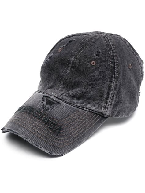 Balenciaga Logo Embroidered Distressed Denim Cap Farfetch