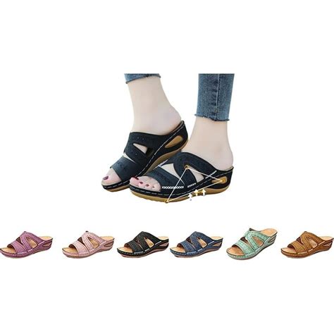 Orthotic Slide Sandals For Women With Arch Support Embroidered Open Peep Toe Wedge Platform