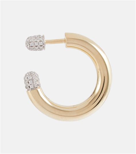 Tube Medium Kt Gold Single Earring With Diamonds In Gold Rainbow K