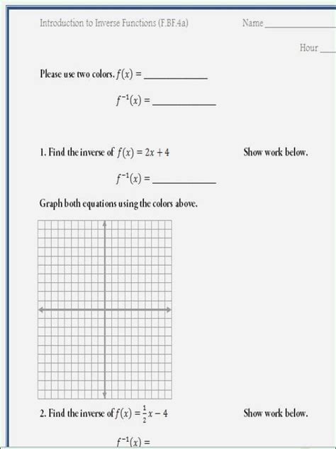 Graphing Inverse Functions Worksheets