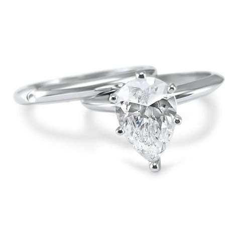 14k White Gold Pear Cz Cubic Zirconia Solitaire Engagement Etsy