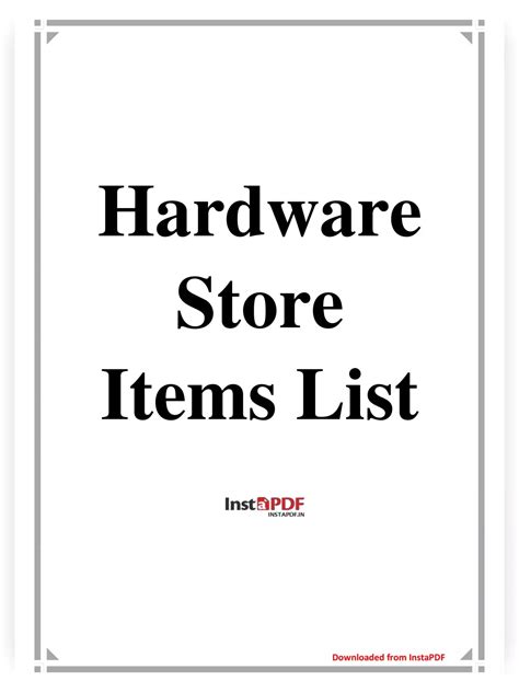 Hardware Store Items List - 1PDF