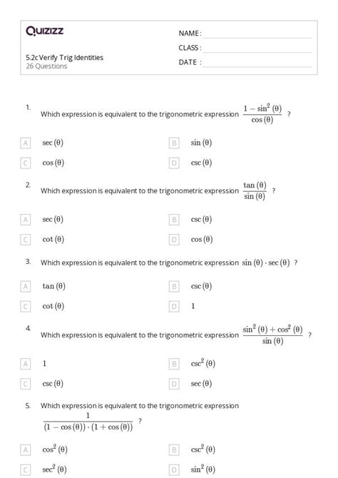 50 Trigonometric Identities Worksheets On Quizizz Free And Printable