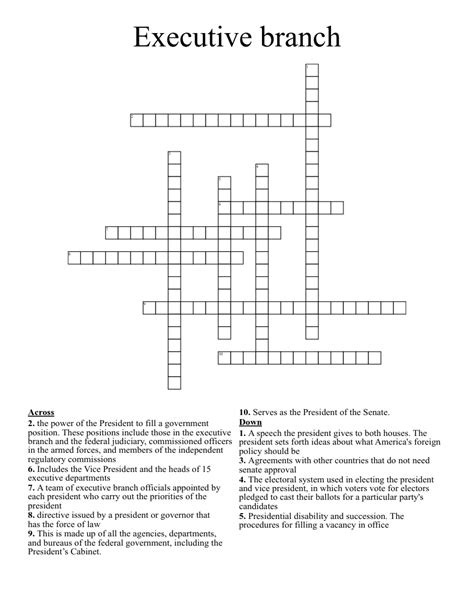 Executive Branch Crossword Wordmint