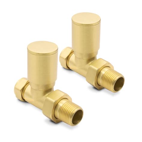 Straight Brushed Brass Valves For Radiators Towel Rails Pair