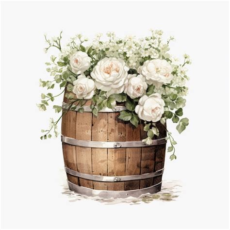 Premium Ai Image There Is A Wooden Barrel With Flowers In It On A