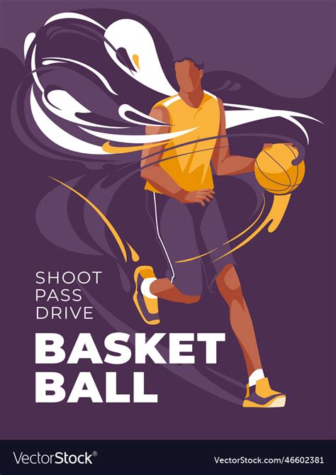 Basketball poster design with athlete running Vector Image