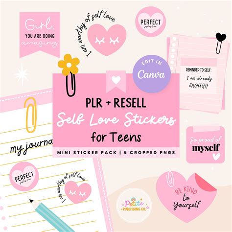 Self Love Quotes for Teens, Mini Sticker Pack, PLR Resell, Positive ...