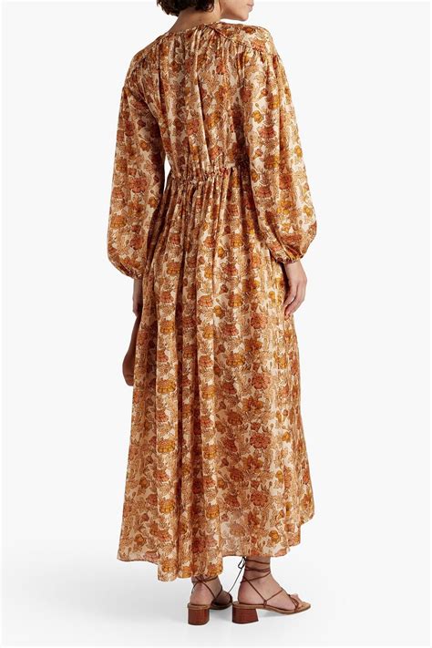 Zimmermann Gathered Floral Print Silk Midi Dress The Outnet