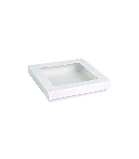 Caja Cuadrada De Cart N Blanco Con Tapa Ventana Pla Kray