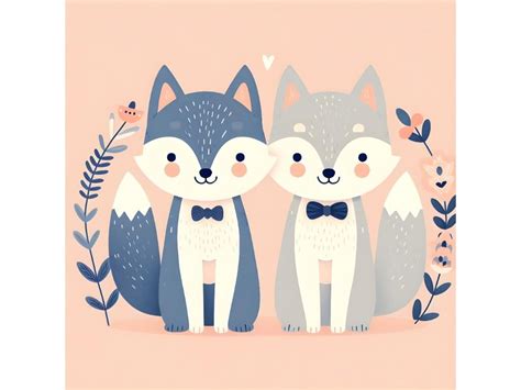 cute wolf couple minimal artwork By dianaxstoyanova | TheHungryJPEG