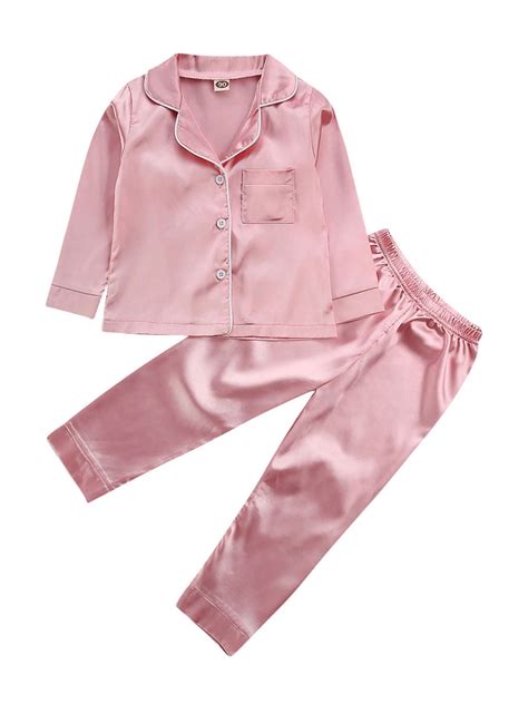 Toddler Baby Girl Boy Satin Silk Pajamas Long-Sleeve Pjs Sleepwear ...