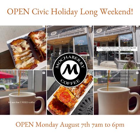 Open August Civic Holiday Long Weekend Mochaberry Coffee Co Ltd