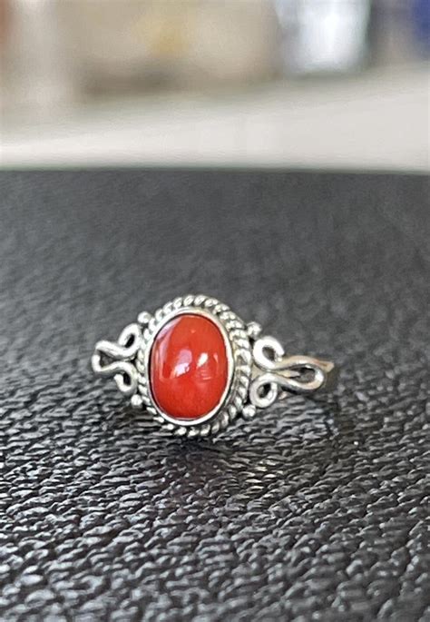 Koraal Ring Cabochon Ovaal Klein Maat Jalla Stones Sieraden