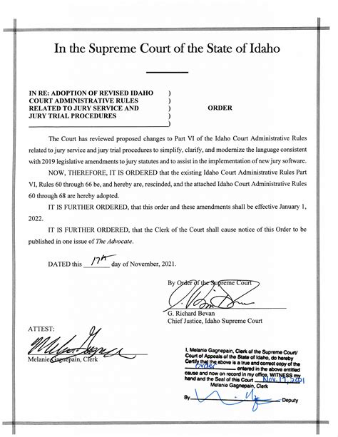 Idaho Supreme Court Adoption Of Revised Icar Related To Jury