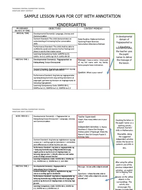 Sample Cot Lesson Plan With Annotation Grade 3 Quarter 2 Printable Templates