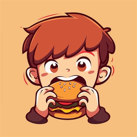 Un Ni O De Dibujos Animados Comiendo Una Hamburguesa Vector Premium