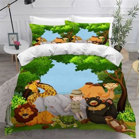 Housse De Couette 220X240 Animaux De La Forêt Imprimé 3D Jungle Parure