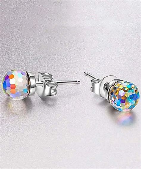 Aurora Borealis Swarovski Faceted Crystal Ball Studs Swarovski