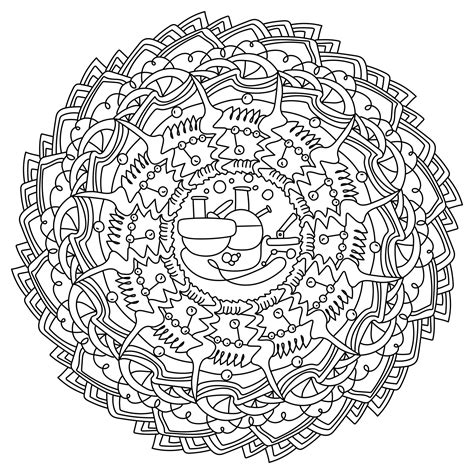 Outline Mandala On A Scientific Theme Meditative Coloring Page With