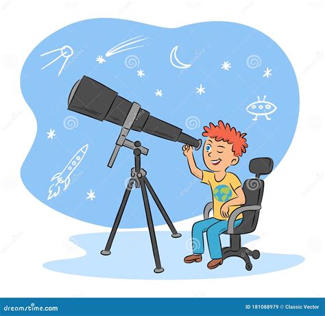 Kids Hobby And Cute Boy Astronomer With Telescope Stock Vector