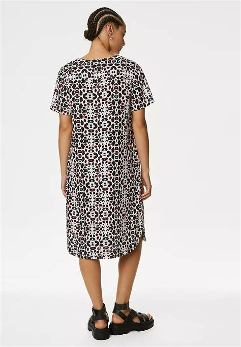 Jual Marks Spencer Linen Rich Printed V Neck Midi Shift Dress