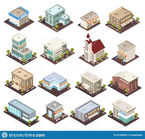 Iconos Isométricos De Arquitectura Urbana Ilustración Del Vector Ilustración De Aislado