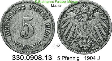 Deutschland Kaiserreich 5 Pfennig 1904J 1904 J J 12 großer Adler 330