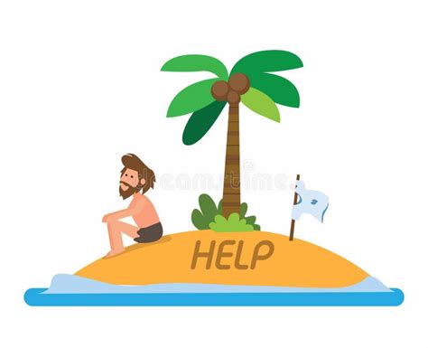 Castaway Man On Uninhabited Island Shipwreck Stock Illustration