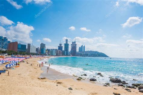 Busan Corea Del Sur De Agosto Haeundae Beach En Agosto