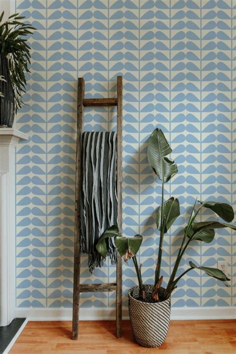 Coastal Blue Leaves Wallpaper - Peel and Stick or Non-Pasted