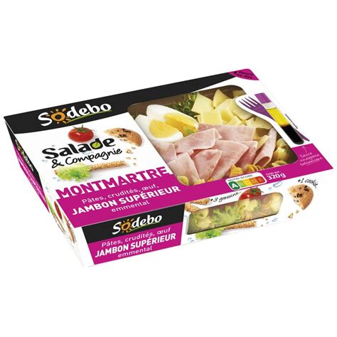 Salade Montmartre pâtes jambon emmental SODEBO la barquette de 320 g