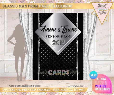 Classic Prom Black Silver Printable Backdrop Prom Elegant Backdrop M Sweetcardstore