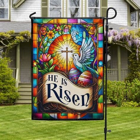 risen easter flag easter garden flag yard decor easter egg